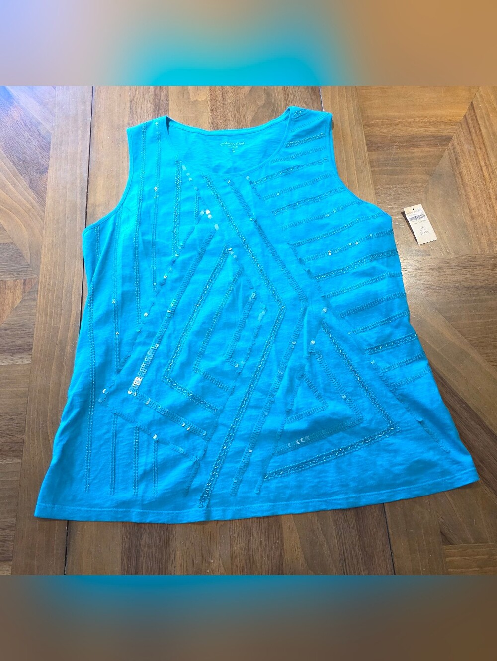 Coldwater Creek Tank Top Sz 1X / 18 Aztec Shine Shell Aqua Blue NWT